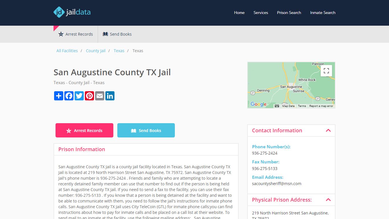 San Augustine County TX Jail Inmate Search and Prisoner Info - San ...